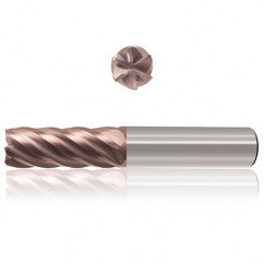 ‎3/8″ Dia. × 3/8″ Shank × 1″ DOC × 2-1/2″ OAL, Vulcan Coated, 6 Flute, Variable Helix, Straight, External, Square, Solid End Mill - Exact Tooling