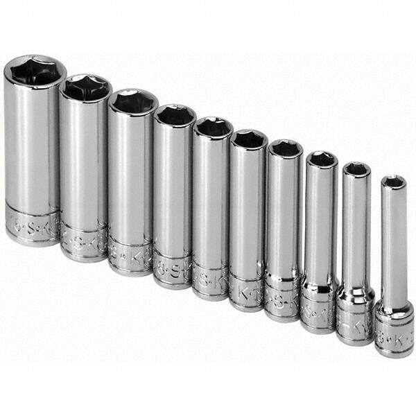 SK - 1/4" Drive Deep Socket Set - 3/16 to 9/16", Inch Measurement Standard - Exact Tooling