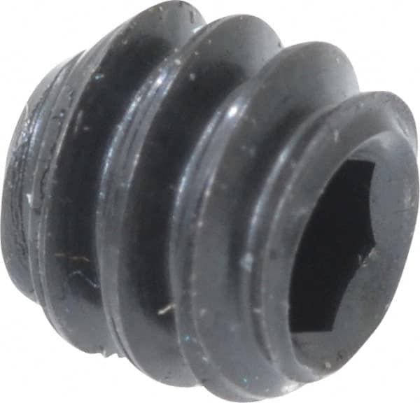 Unbrako - #6-32 UNC, 1/8" OAL, Cup Point Set Screw - Grade 8 Alloy Steel, 1/16" Key - Exact Tooling