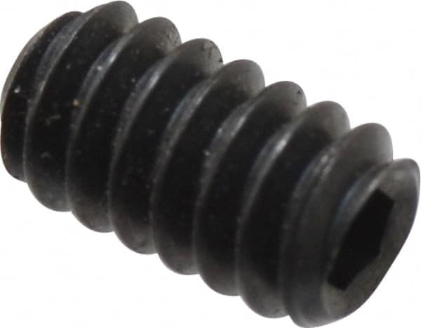 Unbrako - #6-32 UNC, 1/4" OAL, Cup Point Set Screw - Grade 8 Alloy Steel, 1/16" Key - Exact Tooling