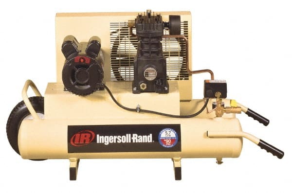Ingersoll-Rand - 2 hp, 8 Gal Stationary Electric TWIN Screw Air Compressor - Single Phase, 135 Max psi, 110/230 Volt - Exact Tooling