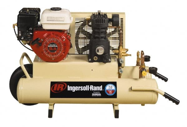 Ingersoll-Rand - 5.5 HP Stationary Gas Air Compressor - Honda Engine, Horizontal Configuration, Twin 8 Gallon, 11.8 CFM, 135 Max psi - Exact Tooling