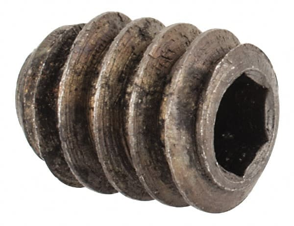 Unbrako - #10-24 UNC, 1/4" OAL, Cup Point Set Screw - Grade 8 Alloy Steel, 3/32" Key - Exact Tooling