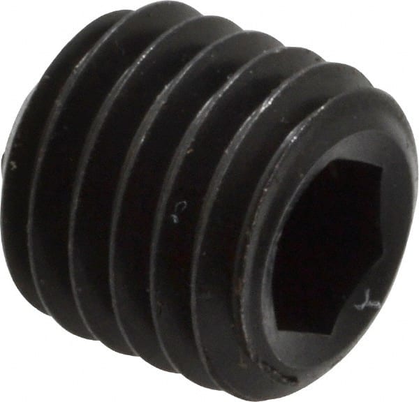 Unbrako - 1/4-28 UNF, 1/4" OAL, Cup Point Set Screw - Grade 8 Alloy Steel, 1/8" Key - Exact Tooling