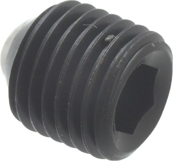 Unbrako - 3/8-24 UNF, 3/8" OAL, Cup Point Set Screw - Grade 8 Alloy Steel, 3/16" Key - Exact Tooling