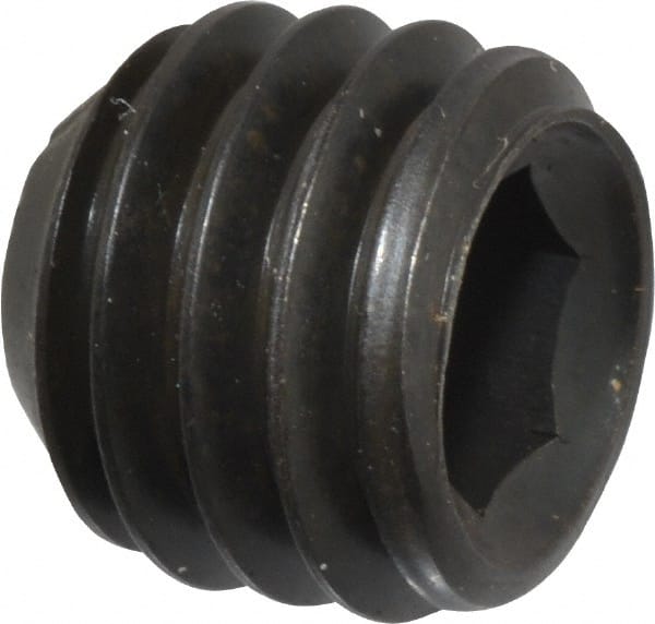 Unbrako - 7/16-14 UNC, 3/8" OAL, Cup Point Set Screw - Grade 8 Alloy Steel, 7/32" Key - Exact Tooling