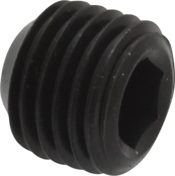 Unbrako - 7/16-20 UNF, 3/8" OAL, Cup Point Set Screw - Grade 8 Alloy Steel, 7/32" Key - Exact Tooling