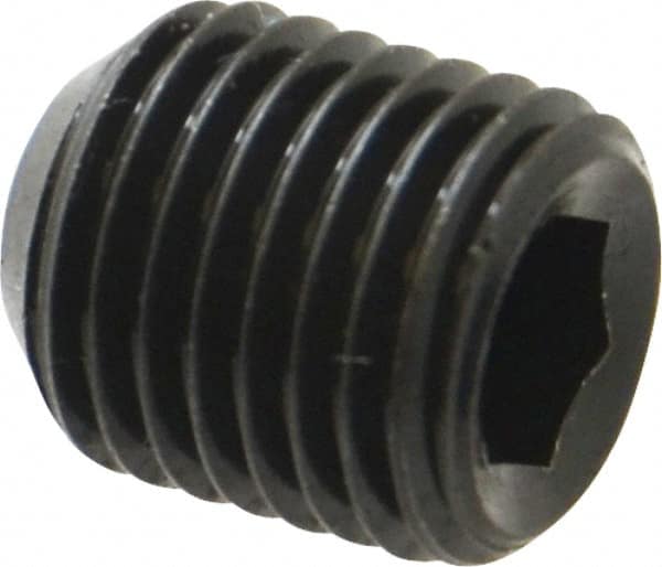 Unbrako - 7/16-20 UNF, 1/2" OAL, Cup Point Set Screw - Grade 8 Alloy Steel, 7/32" Key - Exact Tooling
