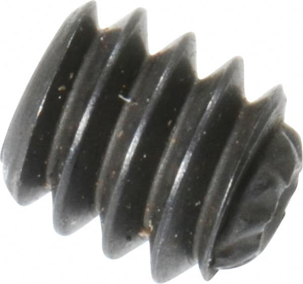 Unbrako - #4-40 UNC, 1/8" OAL, Knurled Cup Point Set Screw - Grade 8 Steel, 0.05" Key - Exact Tooling