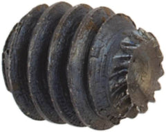 Unbrako - #4-48 UNF, 1/8" OAL, Knurled Cup Point Set Screw - Grade 8 Alloy Steel, 1/2" Key - Exact Tooling