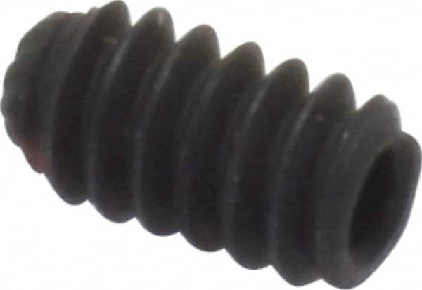 Unbrako - #6-32 UNC, 1/4" OAL, Knurled Cup Point Set Screw - Grade 8 Alloy Steel, 1/16" Key - Exact Tooling