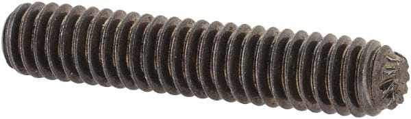 Unbrako - #8-32 UNC, 7/8" OAL, Knurled Cup Point Set Screw - Grade 8 Steel, 5/64" Key - Exact Tooling