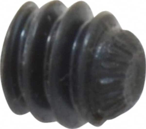 Unbrako - #10-24 UNC, 3/16" OAL, Knurled Cup Point Set Screw - Grade 8 Alloy Steel, 3/32" Key - Exact Tooling