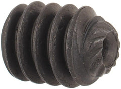 Unbrako - #10-24 UNC, 1/4" OAL, Knurled Cup Point Set Screw - Grade 8 Alloy Steel, 3/32" Key - Exact Tooling