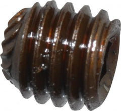 Unbrako - #10-32 UNF, 3/16" OAL, Knurled Cup Point Set Screw - Grade 8 Alloy Steel, 3/32" Key - Exact Tooling
