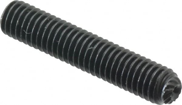 Unbrako - #10-32 UNF, 1" OAL, Knurled Cup Point Set Screw - Grade 8 Alloy Steel, 3/32" Key - Exact Tooling
