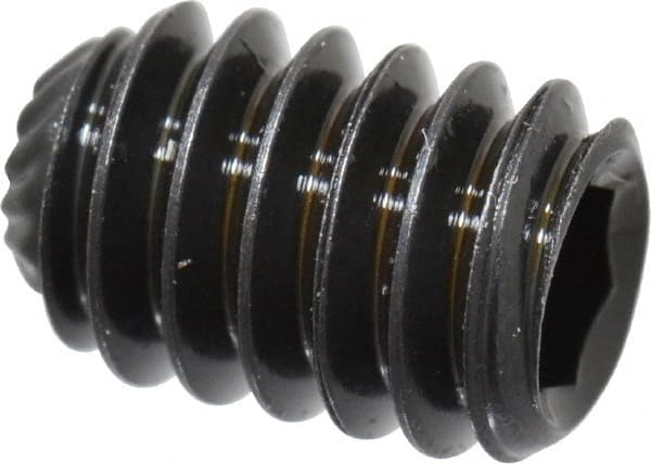 Unbrako - 1/4-20 UNC, 3/8" OAL, Knurled Cup Point Set Screw - Grade 8 Alloy Steel, 1/8" Key - Exact Tooling