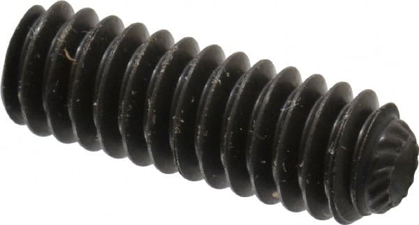 Unbrako - 1/4-20 UNC, 3/4" OAL, Knurled Cup Point Set Screw - Grade 8 Alloy Steel, 1/8" Key - Exact Tooling