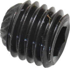 Unbrako - 1/4-28 UNF, 1/4" OAL, Knurled Cup Point Set Screw - Grade 8 Alloy Steel, 1/8" Key - Exact Tooling