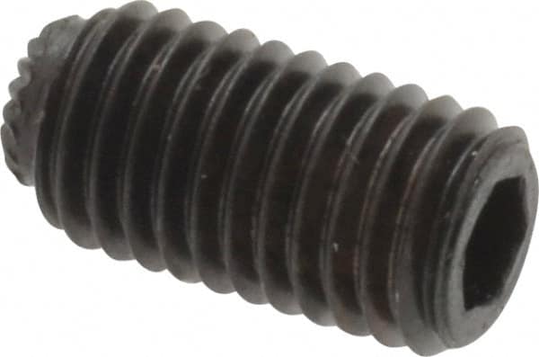 Unbrako - 1/4-28 UNF, 1/2" OAL, Knurled Cup Point Set Screw - Grade 8 Alloy Steel, 1/8" Key - Exact Tooling