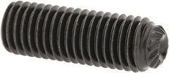 Unbrako - 1/4-28 UNF, 5/8" OAL, Knurled Cup Point Set Screw - Grade 8 Alloy Steel, 1/8" Key - Exact Tooling