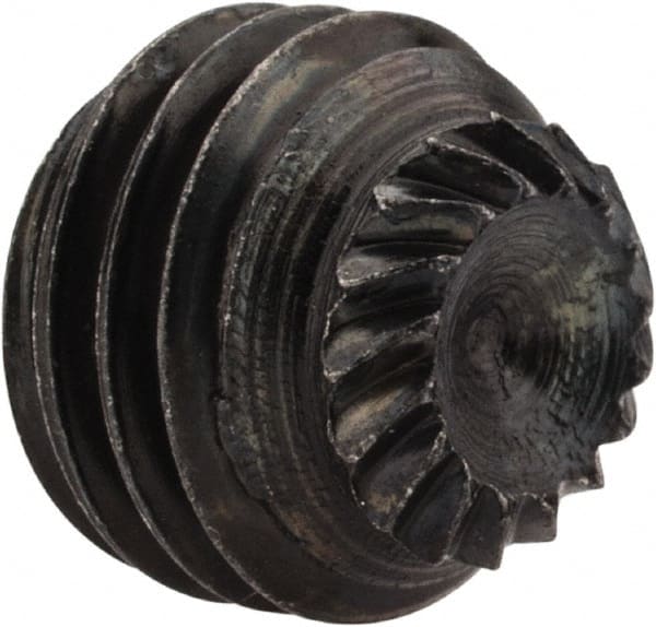 Unbrako - 5/16-24 UNF, 1/4" OAL, Knurled Cup Point Set Screw - Grade 8 Alloy Steel, 5/32" Key - Exact Tooling