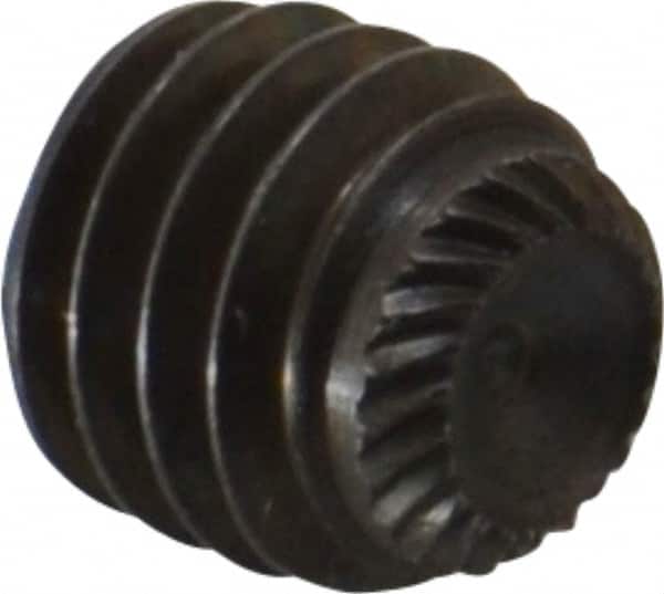 Unbrako - 3/8-16 UNC, 3/8" OAL, Knurled Cup Point Set Screw - Grade 8 Alloy Steel, 3/16" Key - Exact Tooling