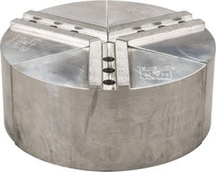 H & R Manufacturing - 1.5mm x 60° Serrated Attachment, Round Soft Lathe Chuck Jaw - 3 Jaws, Aluminum, 1.181" Btw Mount Hole Ctrs, 5" Long x 10" Wide x 4" High, 0.63" Groove, 12mm Fastener - Exact Tooling