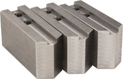 H & R Manufacturing - 1.5mm x 60° Serrated Attachment, Square Soft Lathe Chuck Jaw - 3 Jaws, Steel, 1.181" Btw Mount Hole Ctrs, 5" Long x 1-3/4" Wide x 2-1/2" High, 0.63" Groove, 12mm Fastener - Exact Tooling
