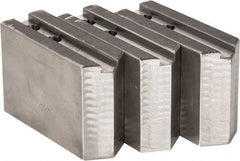 H & R Manufacturing - 1.5mm x 60° Serrated Attachment, Square Soft Lathe Chuck Jaw - 3 Jaws, Steel, 1.181" Btw Mount Hole Ctrs, 5" Long x 1-3/4" Wide x 3-1/2" High, 0.63" Groove, 12mm Fastener - Exact Tooling