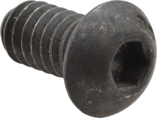 Unbrako - 1/4-20 UNC Hex Socket Drive, Button Screw - Alloy Steel, Black Oxide Finish, 1/2" Length Under Head - Exact Tooling