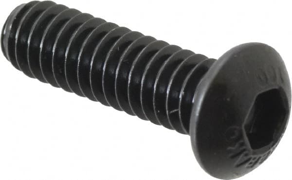 Unbrako - 1/4-20 UNC Hex Socket Drive, Button Screw - Alloy Steel, Black Oxide Finish, 7/8" Length Under Head - Exact Tooling