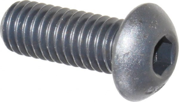 Unbrako - 3/8-16 UNC Hex Socket Drive, Button Screw - Alloy Steel, Black Oxide Finish, 1" Length Under Head - Exact Tooling