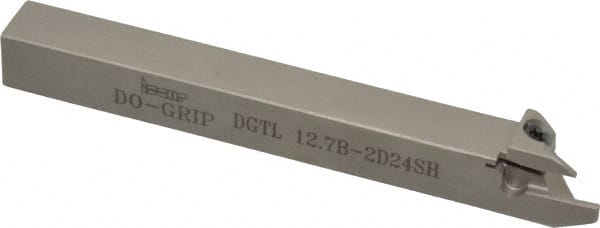 Iscar - External Grooving/Parting, 0.95mm Max Cut of Depth, 0.075" Min Groove Width, 4.7" OAL, Left Hand Indexable Grooving Cutoff Toolholder - 1/2" Shank Height x 1/2" Shank Width, DG. 1../DG. 2.. Insert Style, DGT Toolholder Style, Series Do Grip - Exact Tooling
