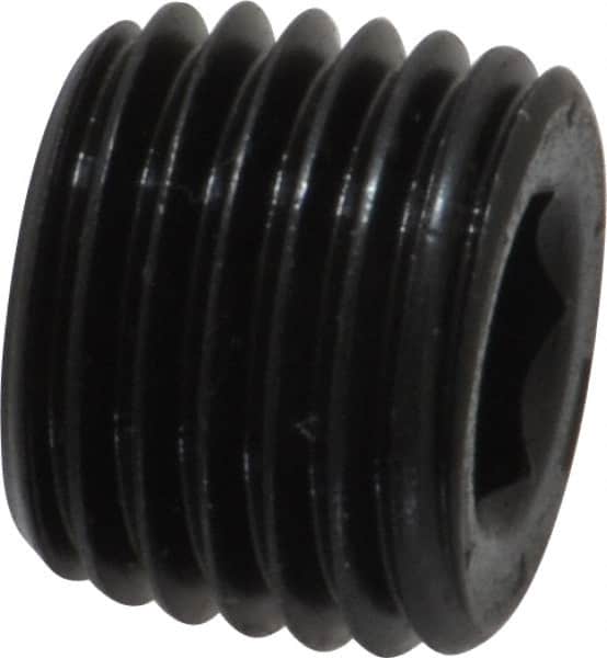 Unbrako - 1/4-18, 13/32" OAL, Alloy Steel Socket Pressure Plug - 7/8" Taper per Foot, 1/4" Hex Key - Exact Tooling