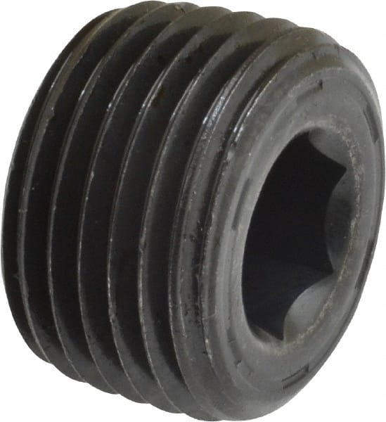 Unbrako - 1/2-14, 17/32" OAL, Alloy Steel Socket Pressure Plug - 7/8" Taper per Foot, 3/8" Hex Key - Exact Tooling