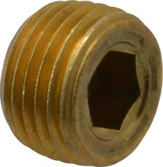 Unbrako - 1/8-27, 1/4" OAL, Brass Socket Pressure Plug - 7/8" Taper per Foot, 3/16" Hex Key - Exact Tooling