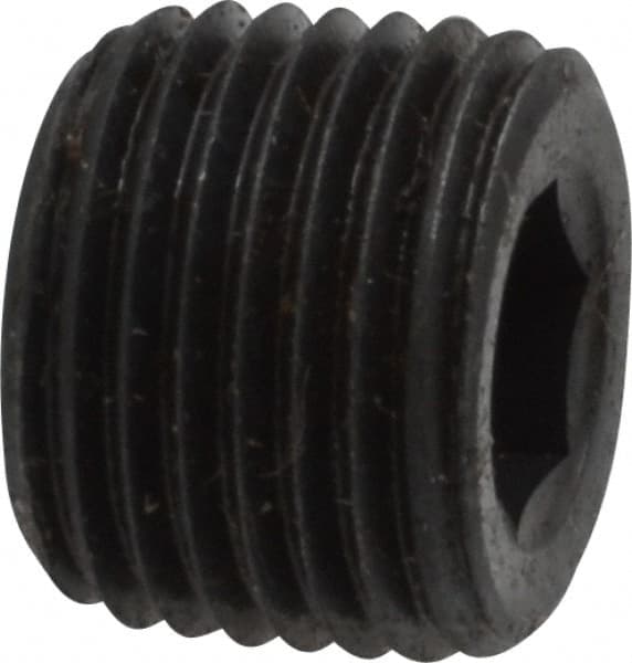 Unbrako - 1/8-27, 5/16" OAL, Alloy Steel Socket Pressure Plug - 3/4" Taper per Foot, 3/16" Hex Key - Exact Tooling
