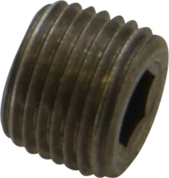 Unbrako - 1/8-27, 5/16" OAL, Stainless Steel Socket Pressure Plug - 3/4" Taper per Foot, 3/16" Hex Key - Exact Tooling