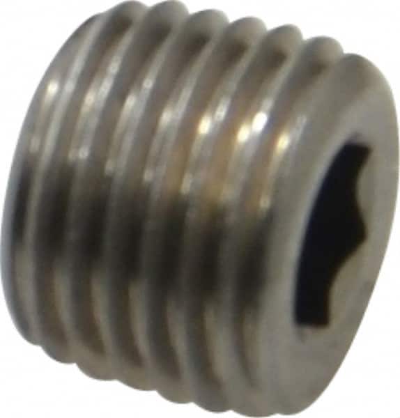 Unbrako - 1/4-18, 7/16" OAL, Stainless Steel Socket Pressure Plug - 3/4" Taper per Foot, 1/4" Hex Key - Exact Tooling