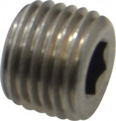 Unbrako - 1/4-18, 7/16" OAL, Stainless Steel Socket Pressure Plug - 3/4" Taper per Foot, 1/4" Hex Key - Exact Tooling