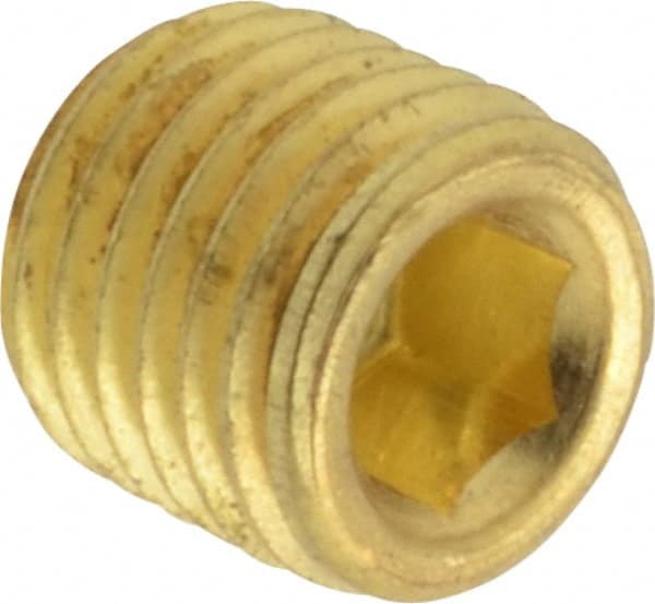 Unbrako - 1/16-27, 5/16" OAL, Brass Socket Pressure Plug - 3/4" Taper per Foot, 5/32" Hex Key - Exact Tooling