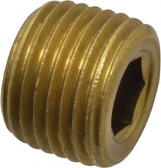 Unbrako - 1/8-27, 5/16" OAL, Brass Socket Pressure Plug - 3/4" Taper per Foot, 3/16" Hex Key - Exact Tooling