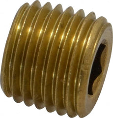 Unbrako - 1/4-18, 7/16" OAL, Brass Socket Pressure Plug - 3/4" Taper per Foot, 1/4" Hex Key - Exact Tooling