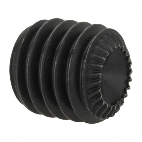 Unbrako - M8, 8mm OAL, Knurled Cup Point Set Screw - Grade 45H Alloy Steel, 4mm Key - Exact Tooling