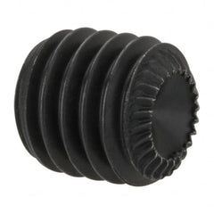 Unbrako - M8, 8mm OAL, Knurled Cup Point Set Screw - Grade 45H Alloy Steel, 4mm Key - Exact Tooling