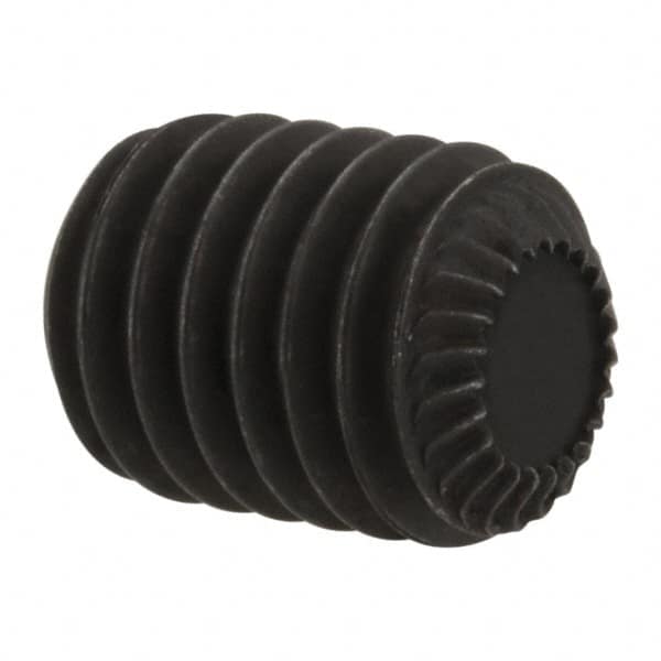 Unbrako - M8, 10mm OAL, Knurled Cup Point Set Screw - Grade 45H Alloy Steel, 4mm Key - Exact Tooling