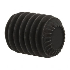 Unbrako - M8, 10mm OAL, Knurled Cup Point Set Screw - Grade 45H Alloy Steel, 4mm Key - Exact Tooling