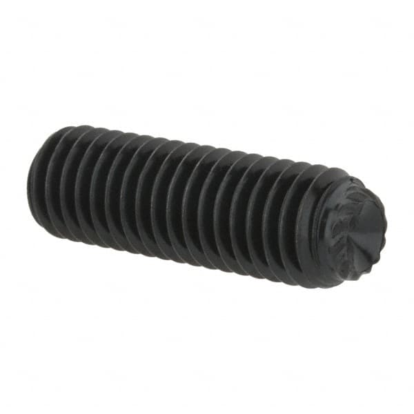 Unbrako - M8, 25mm OAL, Knurled Cup Point Set Screw - Grade 45H Alloy Steel, 4mm Key - Exact Tooling