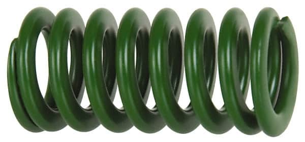 Associated Spring Raymond - 10mm Hole Diam, 5mm Rod Diam, 12" Free Length, Green Die Spring - 137.5 N Max Deflection, 125mm Max Deflection, Light Duty, Chromium Alloy Steel - Exact Tooling